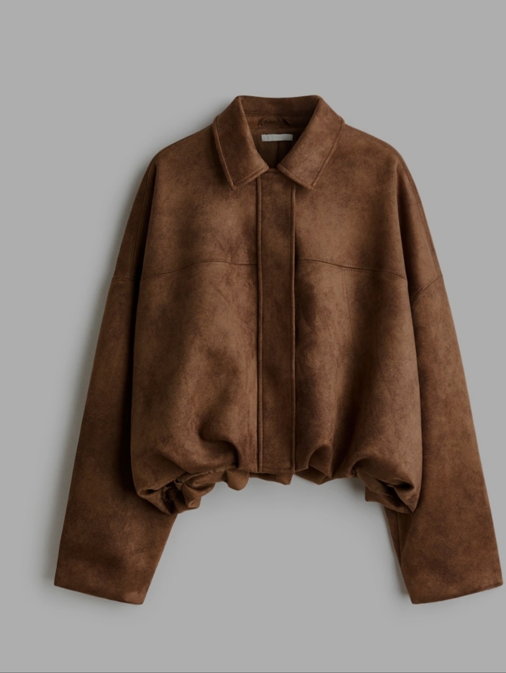 H&M Brown Suede-Look Cropped Bomber Jacket